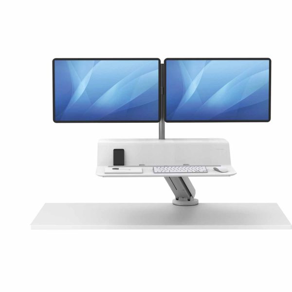 Sit-Stand Lotus™ RT darbstacija - balta 2 monitoriem - Image 5