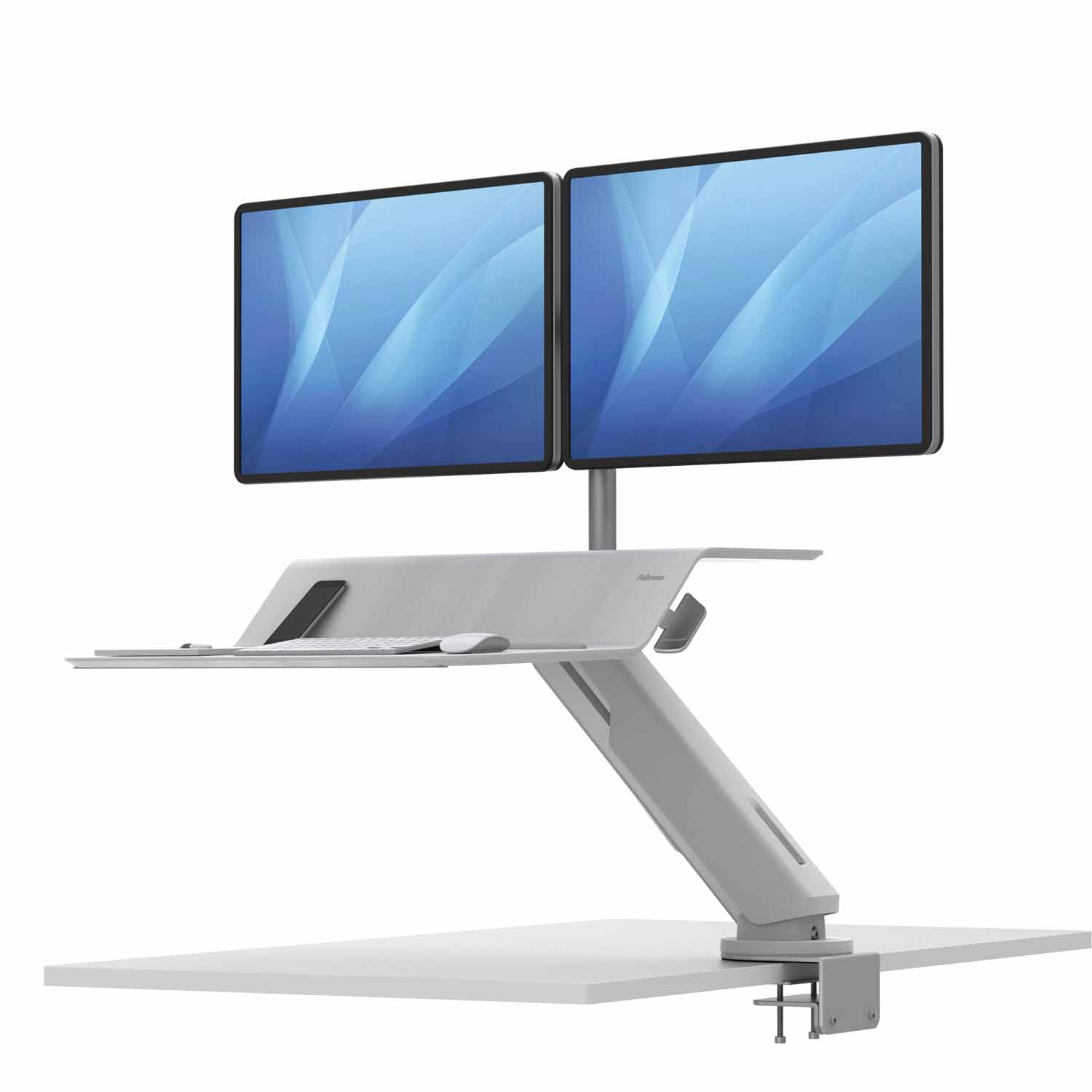 Sit-Stand Lotus™ RT darbstacija - balta 2 monitoriem